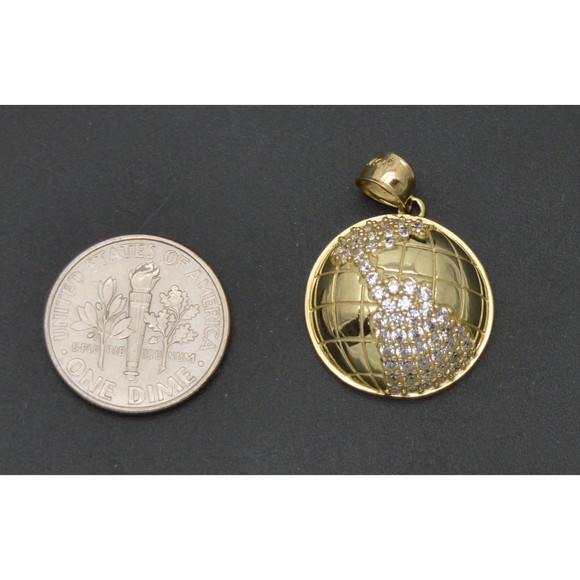 Real 10K Solid Yellow Gold Shiny CZ Round Cut cz World globe Pendant 3.4gr - Picture 3 of 7